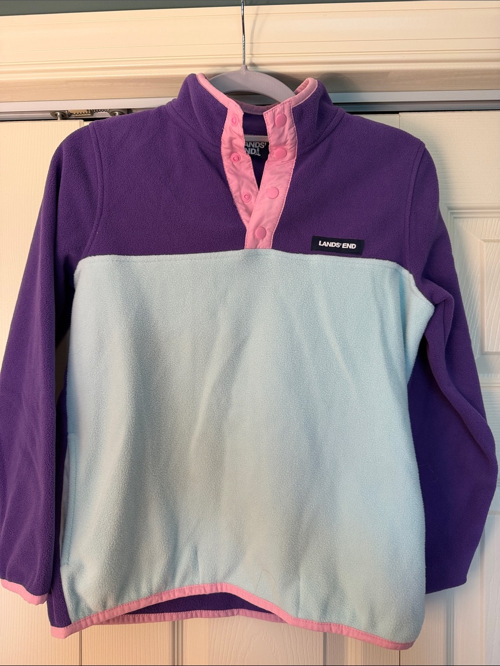 Lands' End Purple, Light Blue & Pink Colorblock Snap Pullover